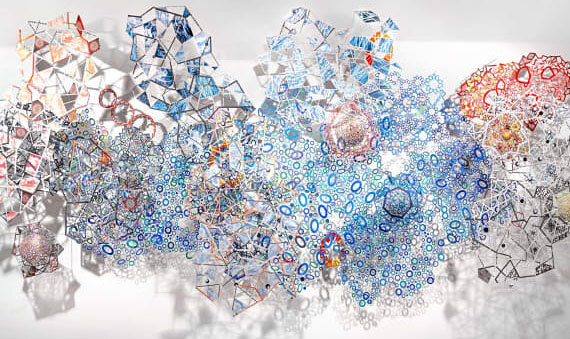 Infinite Ocean and Sky Islamic Art Festival, United Arab Emirates, Sharjah Museum of Art, 2091, Paint on hand and laser cut paper construction, 14" x 9"